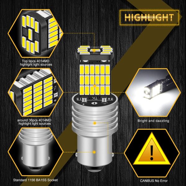 2pcs P21W 1156 BA15S LED Bulbs Car Lights Turn Signal Reverse Brake Light R5W 4014 LEDs 12V DC Automobiles Lamp DRL for Skoda - Image 2