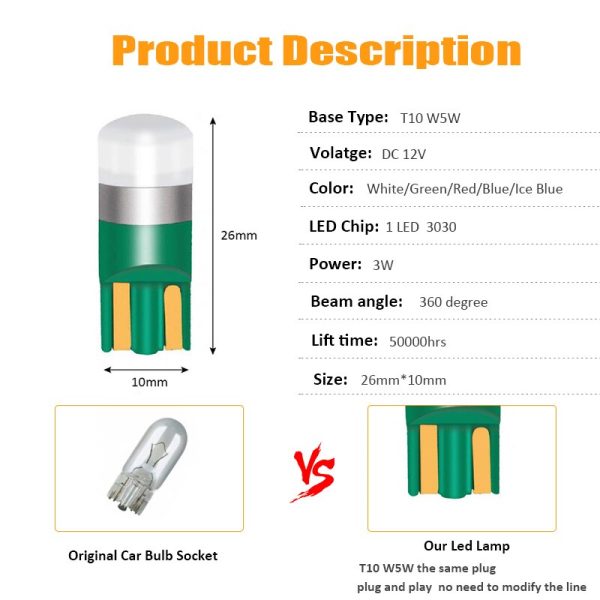 10PCS T10 W5W Led 3030 1SMD Wedge Bulb Auto Dome Reading Car Light Sidemarker Sidelight Parking Lights 194 168 Lamp Bulbs - Image 3