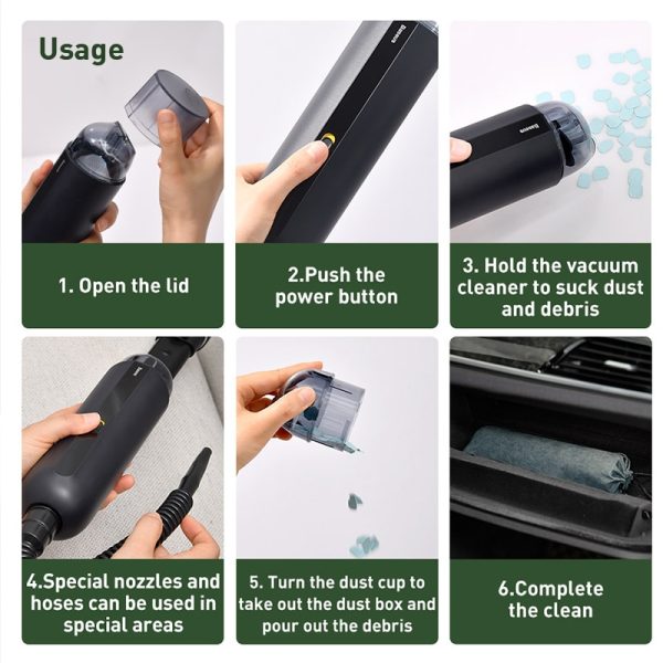 Baseus A2 Car Vacuum Cleaner Mini Handheld Auto Vacuum Cleaner with 5000Pa Powerful Suction For Home & Car & Office - Image 5