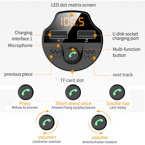 Car Fm Transmitter Bluetooth 5.0 Car Mp3 Player Modulator Adapter Battery Voltage TF Card Hands-free Dual USB Smart Chip T66 - Image 3