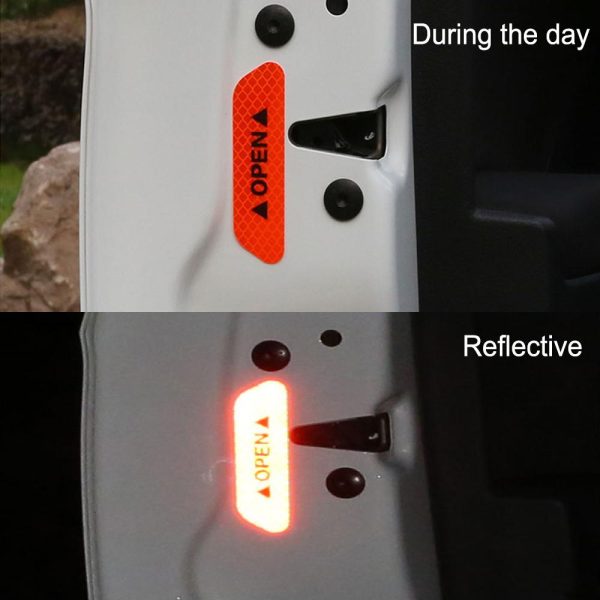 4Pcs/set Warning Mark Reflective Tape Universal Exterior Accessories Car Door Stickers OPEN Sign Safety Reflective Strips - Image 6