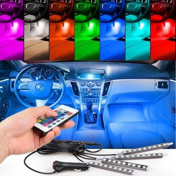 4pcs/et 7 Color LED Car Interior Lighting Kit car styling interior decoration atmosphere light and Wireless Remote Control - Image 2