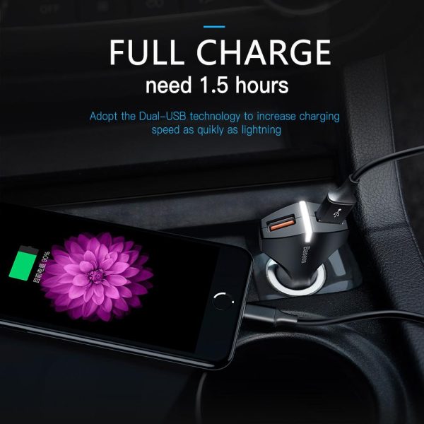 Baseus  Charge 3.0 Car Charger 5V3A Dual USB Port QC3.0 Quick Charger Mobile Phone Fast Charging Charger 2 USB Car-Charger - Image 7