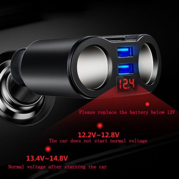 12V 24V Car 2 Way Power Socket Splitter QC3.0 Dual USB Charger LED Voltmetr For Mobile Phone Tablet GPS SUV Truck - Image 3