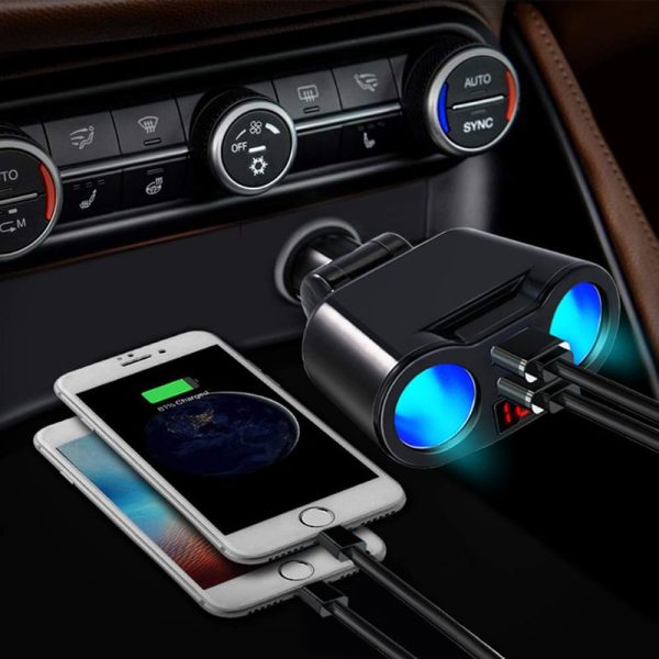 12V 24V Car 2 Way Power Socket Splitter QC3.0 Dual USB Charger LED Voltmetr For Mobile Phone Tablet GPS SUV Truck - Image 2