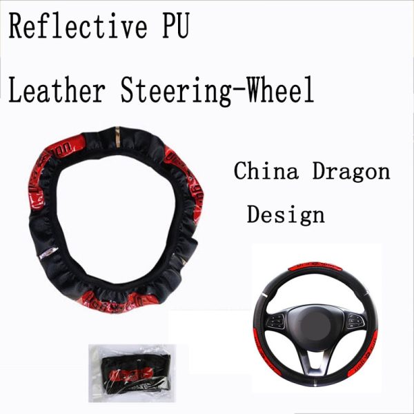 Car Steering Wheel Covers 100% Brand New Reflective Faux Leather  Elastic China Dragon Design Auto Steering Wheel Protector - Image 5