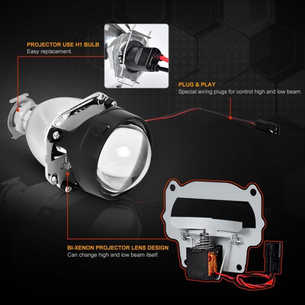 RACBOX 2Pcs 2.5 Inch Universal Bi Xenon HID Projector Lens Silver Black Shroud H1 Xenon LED Bulb H4 H7 Motorcycle Car Headlight - Image 3
