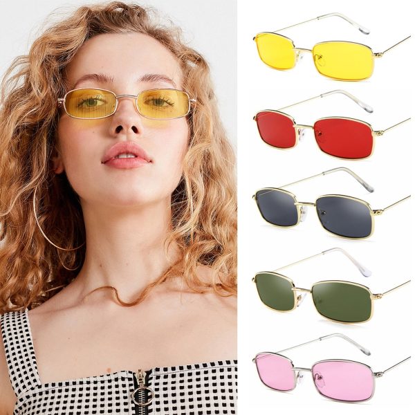 Candy Colors Metal Frame Rectangle Sunglasses Small Retro Shades UV400 Sun Glasses for Men Women Driving Eyewear Summer Goggles - Image 2