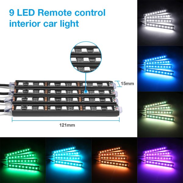4pcs Car RGB LED Strip Light LED Strip Lights Colors Car Styling Decorative Atmosphere Lamps Car Interior Light With Remote - Image 4