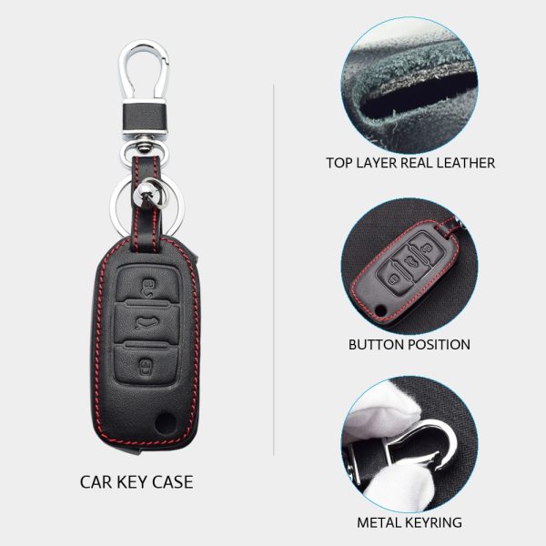 Leather Car Key Case For VW Volkswagen Polo Golf Passat Beetle Caddy T5 Up Eos Tiguan Skoda A5 SEAT Leon Altea Flip Remote Cover - Image 2