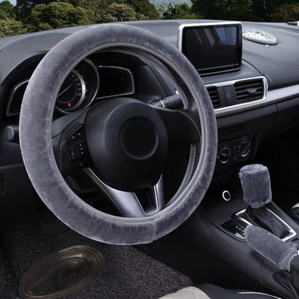 Universal Steering-wheel Plush Car Steering Wheel Covers Winter Faux fur Hand Brake & Gear Cover Set Car Interior Accessories - Image 4