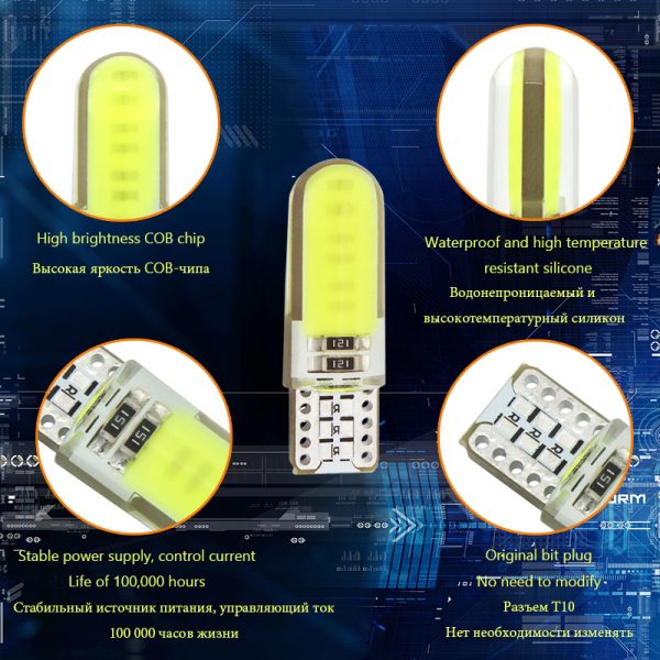 2PCS T10 W5W LED car interior light COB marker lamp 12V 168 194 501 Side Wedge parking bulb canbus auto for lada car styling - Image 3