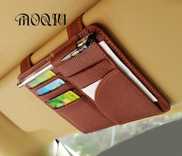 MOQIU High Quality Microfiber PU leather Car Sun Visor Glasses clip / card holder multifunctional storage bag clip - Image 2