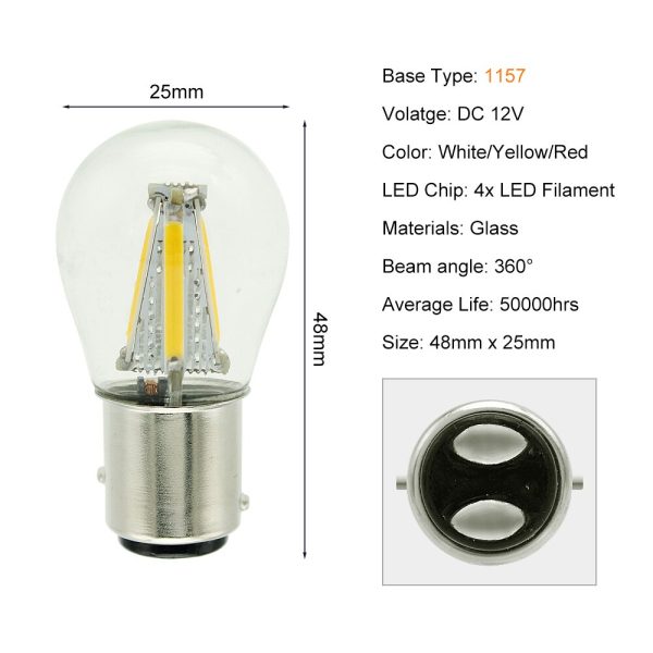 1pcs 1156 P21W BA15S 1157 BAY15D COB LED Filament Chip Car Brake Lights Auto Reverse Bulb Parking Lamp 12V Red White Yellow - Image 7