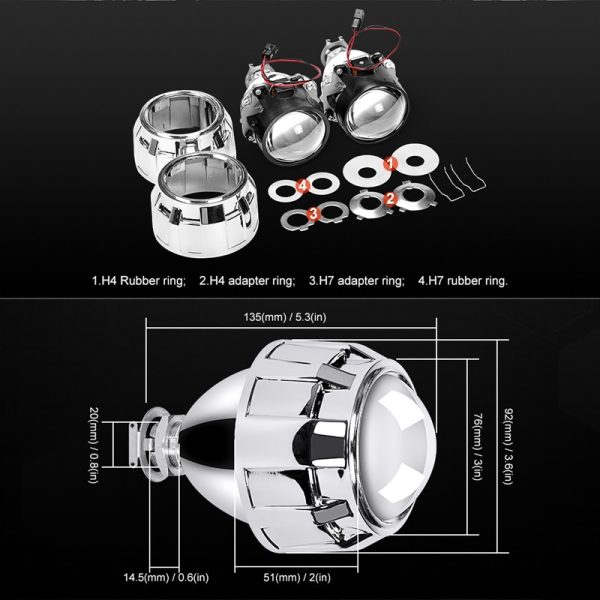 RACBOX 2Pcs 2.5 Inch Universal Bi Xenon HID Projector Lens Silver Black Shroud H1 Xenon LED Bulb H4 H7 Motorcycle Car Headlight - Image 4