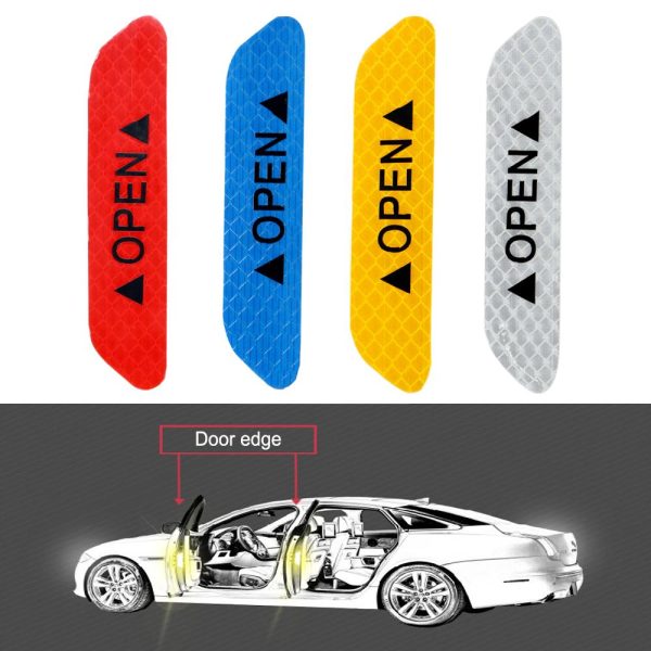 4Pcs/set Warning Mark Reflective Tape Universal Exterior Accessories Car Door Stickers OPEN Sign Safety Reflective Strips - Image 8