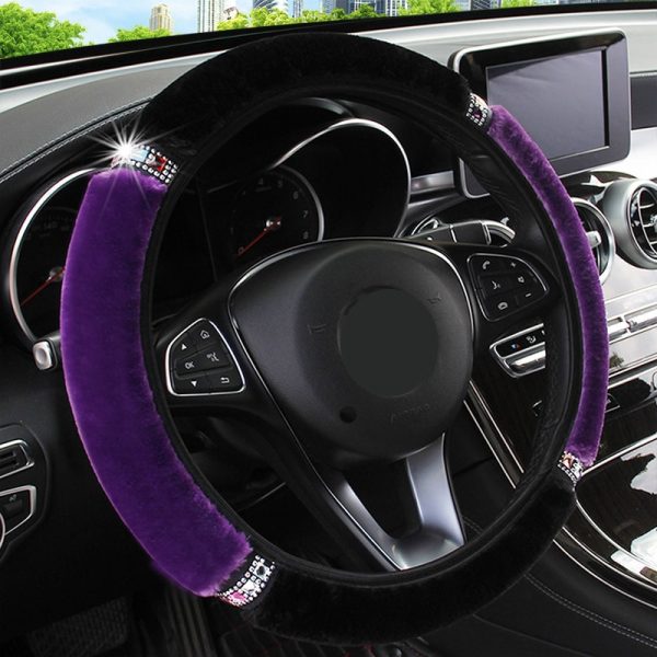 Universal 37-38cm Diameter Soft Plush Rhinestone Car Steering Wheel Cover Interior Accessories Steering-Cover Car-styling - Image 2