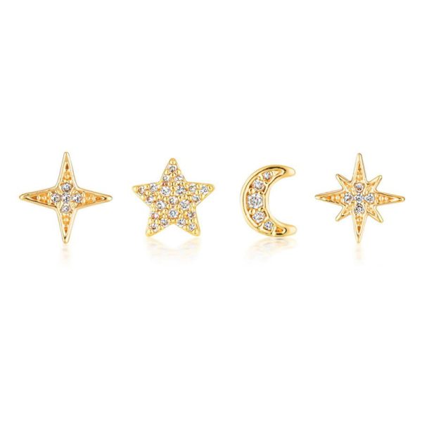 S925 Small Ins 4 Piece Set Star Octagonal Star Four Point Star Moon Earring Set - Image 4