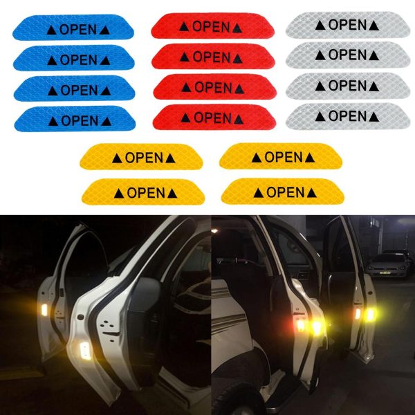 4Pcs/set Warning Mark Reflective Tape Universal Exterior Accessories Car Door Stickers OPEN Sign Safety Reflective Strips - Image 2