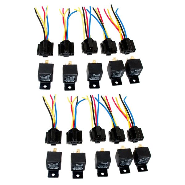 Lot10 New 12 Volt 40 Amp SPDT Automotive Relay with Wires & Harness Socket