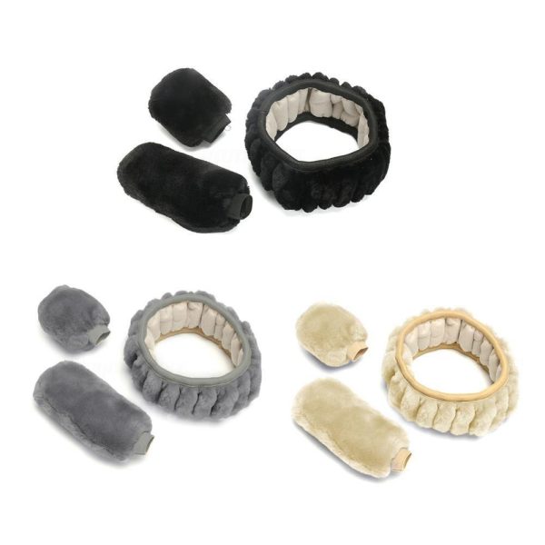Universal Steering-wheel Plush Car Steering Wheel Covers Winter Faux fur Hand Brake & Gear Cover Set Car Interior Accessories - Image 6