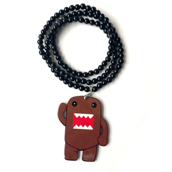 Brown DOMO KUN Badge Fashion Pendant Car Styling JDM Interior Rearview Mirror Ornament Beads Hellaflush Charm Hip Hop Necklace - Image 2