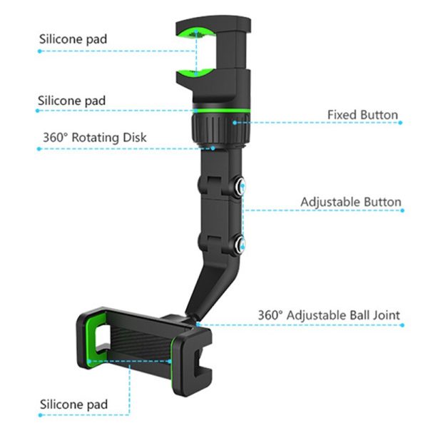 Car Phone Holder Multifunctional 360 Degree Rotatable Auto Rearview Mirror Seat Hanging Clip Bracket Cell Phone Holder for Car - Image 4
