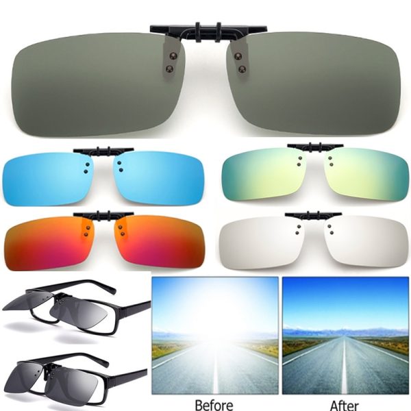 Cool Polarized Mirrored UV400 Lens Clips On Sunglasses Driving Night Vision Lens Sun Glasses Male Anti-UVA For Men Women