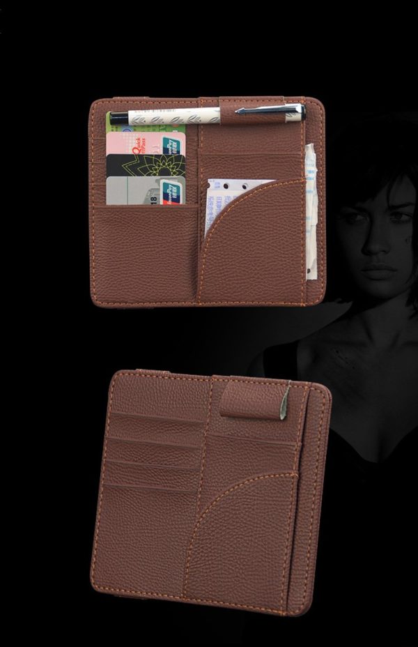 MOQIU High Quality Microfiber PU leather Car Sun Visor Glasses clip / card holder multifunctional storage bag clip - Image 8
