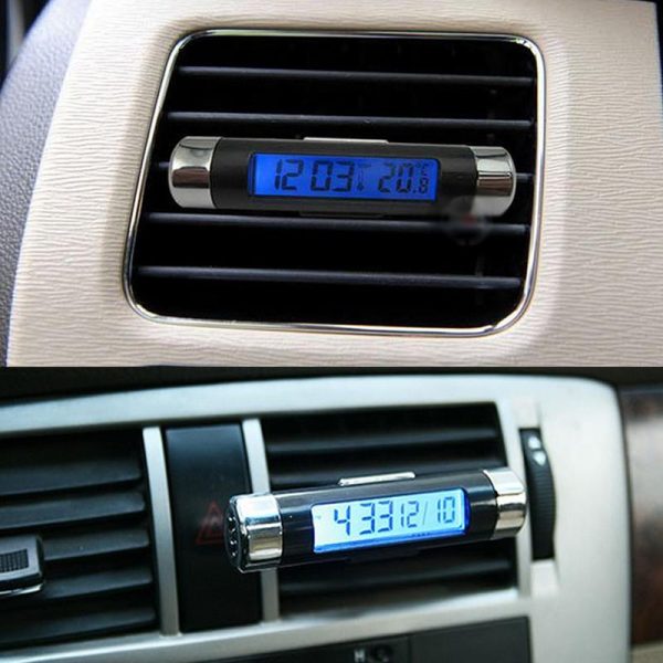 2 in 1 Air Vent Outlet Car Clock Thermometer Blue Backlight Car Styling Auto Accessories Car Digital Time LCD Display Screen - Image 6