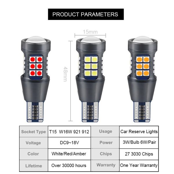 NLpearl 2x Signal Lamp W16W LED T15 921 912 Bulb Super Bright 3030 27SMD T15 Led Canbus Auto Backup Reserve Lights Tail Lamp 12V - Image 5