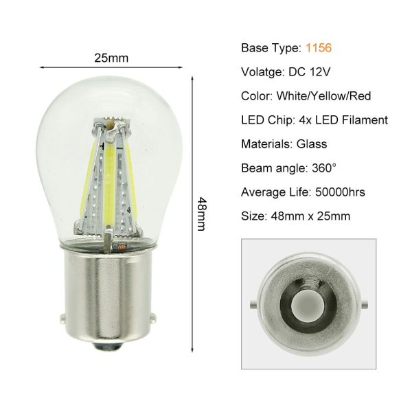 1pcs 1156 P21W BA15S 1157 BAY15D COB LED Filament Chip Car Brake Lights Auto Reverse Bulb Parking Lamp 12V Red White Yellow - Image 6