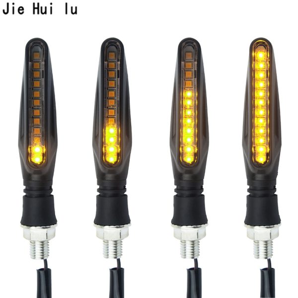 2PCS LED Motorcycle Turn Signals Light 12 SMD Tail Flasher Flowing Water Blinker IP68 Bendable Motorcycle Flashing Lights