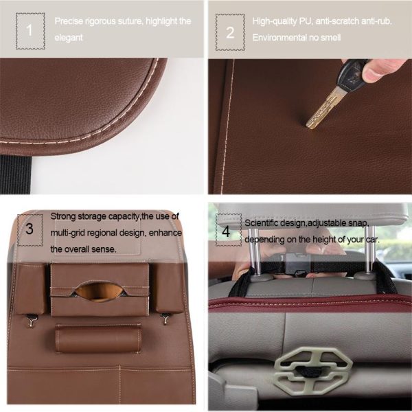 Car Seat Back Storage Bag Organizer Travel Box Pocket PU Leather Universal Stowing Tidying Protector Kids Drink Auto Accessoires - Image 4