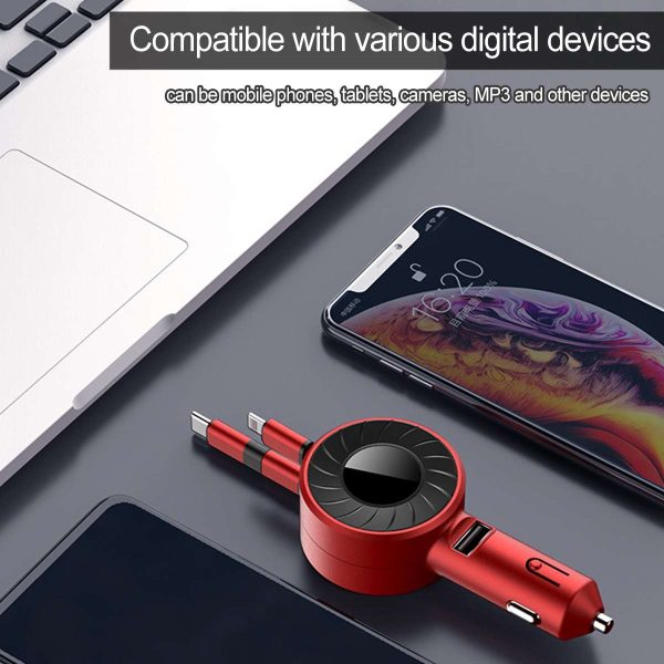 3-IN-1 Car Charger Mobile Phone  Adapter For IOS/Android/Type-C USB Retractable Charging Cable 4.2A Fast Charing For Truck - Image 3