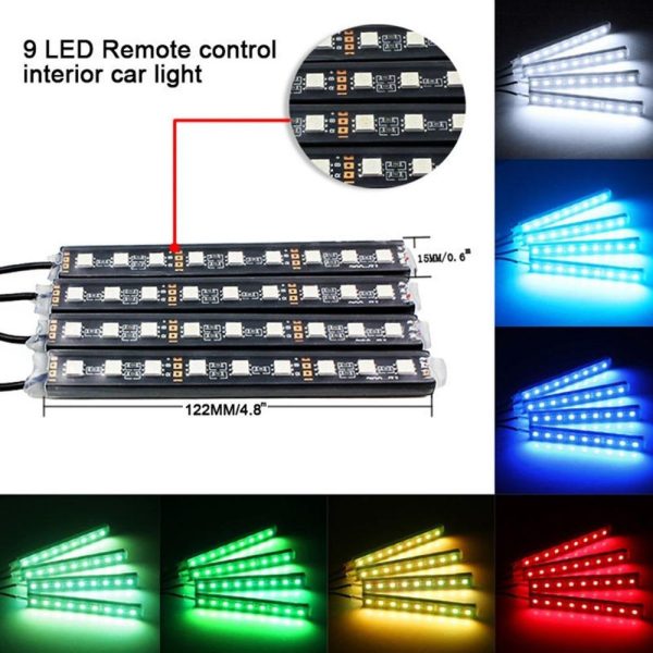 4pcs/et 7 Color LED Car Interior Lighting Kit car styling interior decoration atmosphere light and Wireless Remote Control - Image 3