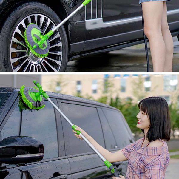 2 in 1 Car Wash Mop Mitt with Long Handle Chenille Microfiber Car Wash Dust Brush Extension Pole 75-112cm Scratch Cleaning Tool - Image 2