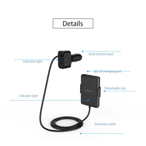 ORICO UCP-5P Portable 52W Car Charger with Expander Quick Charge 3.0 Car Charger 5 Porst for Your needs MPV Car - Image 5