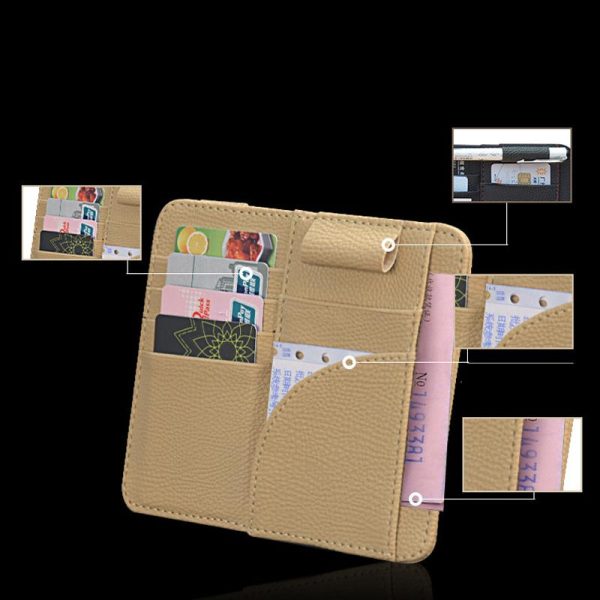 MOQIU High Quality Microfiber PU leather Car Sun Visor Glasses clip / card holder multifunctional storage bag clip - Image 5