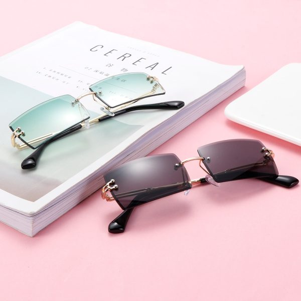 Trendy Men Women Summer Rimless Sunglasses Fashion Small Rectangle Sun Glasses Traveling Style UV400 Shades Eyewear - Image 2