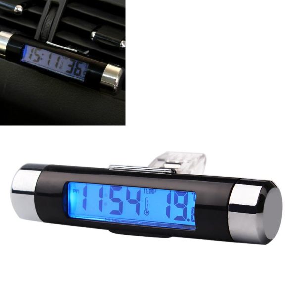 2 in 1 Air Vent Outlet Car Clock Thermometer Blue Backlight Car Styling Auto Accessories Car Digital Time LCD Display Screen - Image 2
