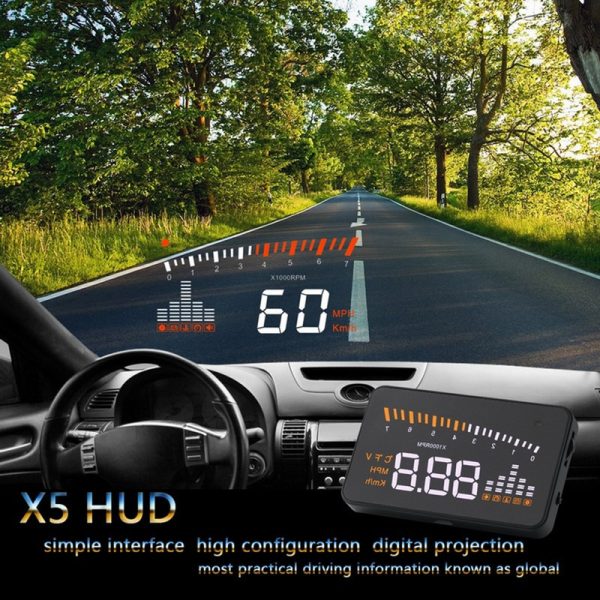 X5 Car HUD Head Up Display OBD II EOBD Automatic Matching Overspeed Warning System Projector Windshield Car Voltage Speed Alarm - Image 2