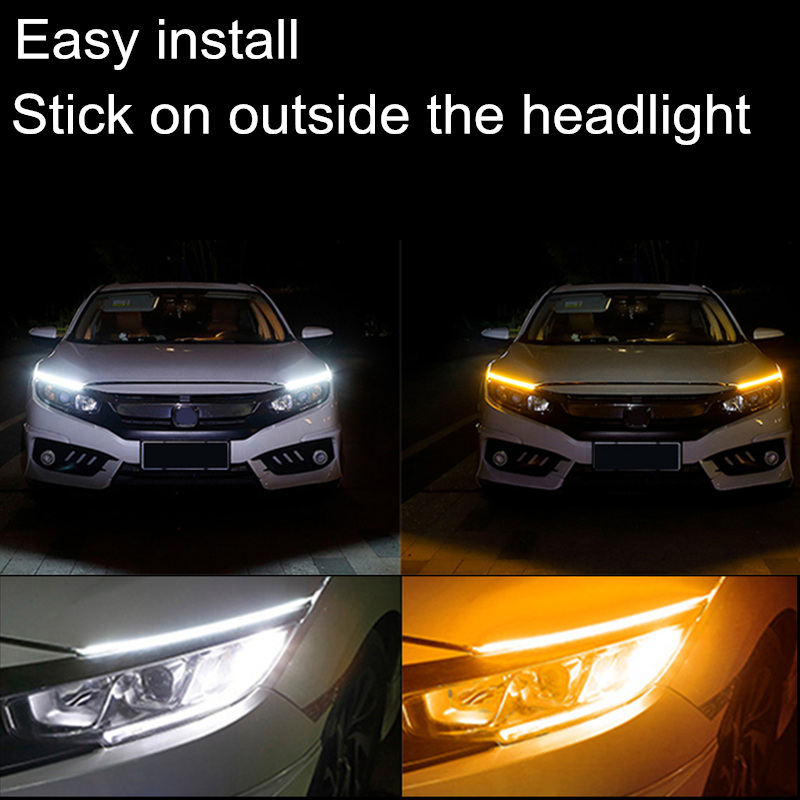 60cm New Slim Amber Sequential Flexible LED DRL For Headlight Strip Daytime Running Light With Yellow Turn Signal Lamp 12V - Image 6