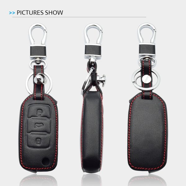 Leather Car Key Case For VW Volkswagen Polo Golf Passat Beetle Caddy T5 Up Eos Tiguan Skoda A5 SEAT Leon Altea Flip Remote Cover - Image 3