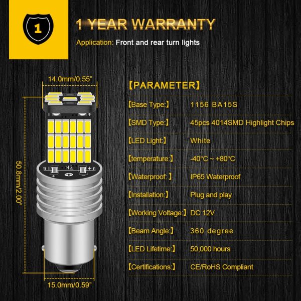 2pcs P21W 1156 BA15S LED Bulbs Car Lights Turn Signal Reverse Brake Light R5W 4014 LEDs 12V DC Automobiles Lamp DRL for Skoda - Image 5