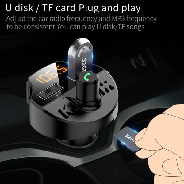 Car Fm Transmitter Bluetooth 5.0 Car Mp3 Player Modulator Adapter Battery Voltage TF Card Hands-free Dual USB Smart Chip T66 - Image 2