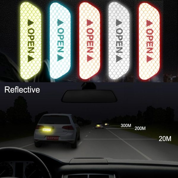 4Pcs/set Warning Mark Reflective Tape Universal Exterior Accessories Car Door Stickers OPEN Sign Safety Reflective Strips - Image 7