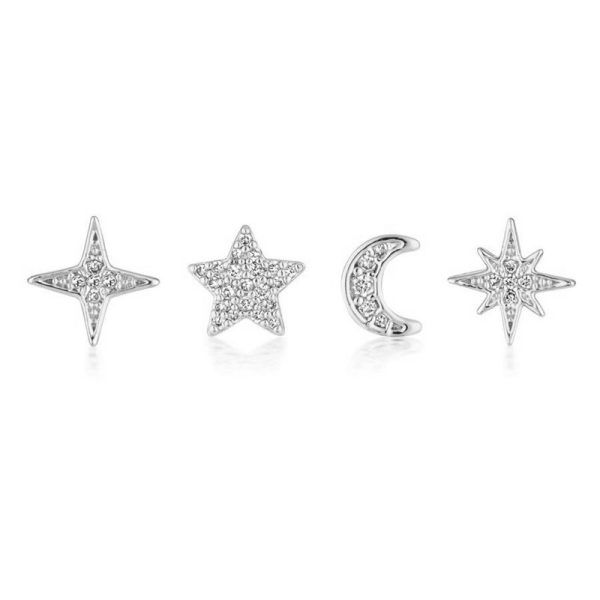 S925 Small Ins 4 Piece Set Star Octagonal Star Four Point Star Moon Earring Set - Image 5