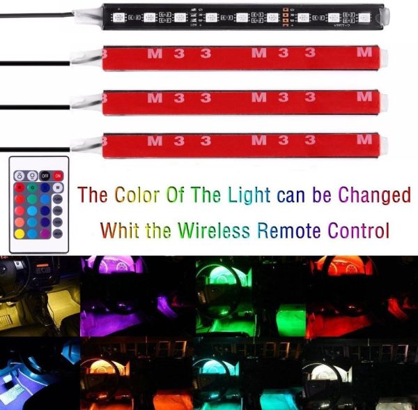 4pcs/et 7 Color LED Car Interior Lighting Kit car styling interior decoration atmosphere light and Wireless Remote Control - Image 4