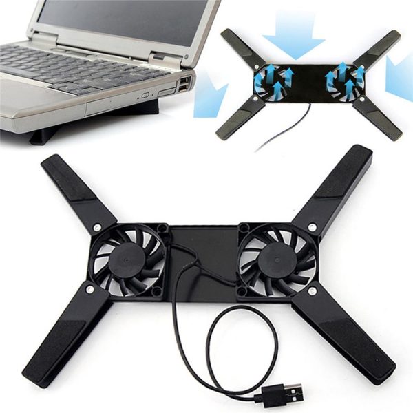 Laptop Desk Support Dual Cooling Fan Notebook Computer Stand Foldable USB Rack Holder Black New